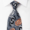Paco Rabanne Silk Necktie Silver Orange Twirls On Black With