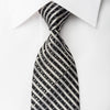 Park Land Rhinestone Silk Necktie Silver Stripes On Black 