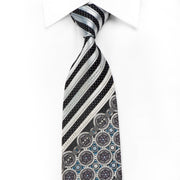 Parkland Men’s Crystal Silk Tie Silver Stripes & Medallions 