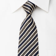 Paul Smith Men’s Skinny Silk Tie Navy Brown Beige Striped - 