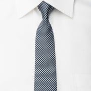 Paul Stuart Mens Skinny Necktie Silver Navy Micro Check - 1
