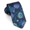 Perry Ellis Neck Tie Purple & Green Floral Design On Blue 