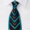 Perry Ellis Rhinestone Silk Necktie Blue V-Stripes On Black 