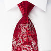 Perry Ellis Rhinestone Silk Necktie Silver Vines On Red With