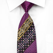 Pierre Balmain Men’s Silk Necktie Golden Cartouche Purple 