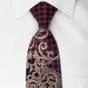 Premium Royal Rhinestone Silk Necktie Silver Vines On Purple