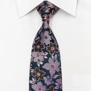 Principio Men’s Silk Rhinestone Necktie Purple Floral On 