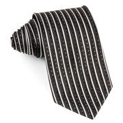 Remizio Men’s Silk Neck Tie Black & White Vertical Stripes 