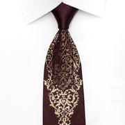 Remizio Men’s Silk Necktie Gold Damask On Burgundy Sparkling