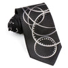 Remizio Rhinestone Neck Tie Silver Circles On Black Silk 
