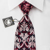 Remizio Rhinestone Silk Necktie Burgundy Damask On Navy Blue
