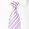Remizio Silk Necktie Mauve Striped On White With Rhinestones