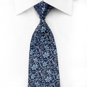 Renoma Men’s Crystal Necktie Floral On Blue Silk With Silver