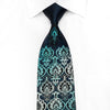 Renoma Men’s Crystal Silk Necktie Turquoise Damask On Navy 