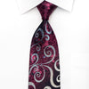 Renoma Mens Silk Necktie Silver Scrolls On Purple Sparkling 