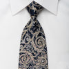 Renoma Rhinestone Silk Necktie Golden Filigree On Navy With 