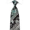 Renoma Rhinestone Silk Necktie Silver Floral On Black With 