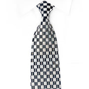 Renoma Rhinestone Silk Necktie Silver Navy Checkered With 