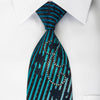Renoma Rhinestone Silk Necktie Turquoise Stripes On Black 