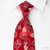 Renoma Silk Rhinestone Necktie Silver Floral Roses On Red 