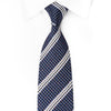 Renoma Silk Rhinestone Necktie Silver Striped On Blue With 