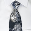 Renoma Silk Tie Silver Roses On Black Rhinestone Necktie 