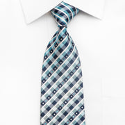 Rogatis Men’s Rhinestone Silk Tie Blue Plaids With Silver 