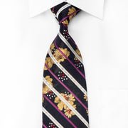 Rogers Dail Men’s Crystal Tie Floral Striped On Navy Silk 