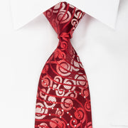 Rogers Dail Silk Necktie Scrolls On Red With Red White 