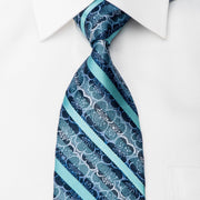 Saehan Matthias Men’s Silk Tie Striped & Floral On Blue - 1