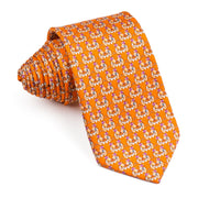 Silk Neck Tie By Renoma Printed Cartoon Dogs On Orange 