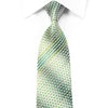 Silver Green Geometric With Sparkles Rhinestone Silk Necktie
