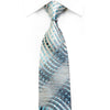 Solus Rhinestone Silk Necktie Blue Waves On Silver With 