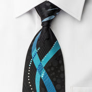 The Tie Story Rhinestone Necktie Blue Waves On Black Silk - 