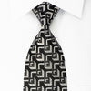 Tino Cosma Rhinestone Silk Necktie Silver Geometric On Black