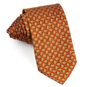 Vigevano Silk Necktie Orange Foulard Paisley On Brown With 