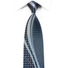 Yezak Rhinestone Silk Necktie Blue Wave Geometric On Black 