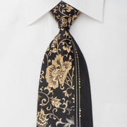 Zenith Rhinestone Tie Gold Silver Floral On Black With 